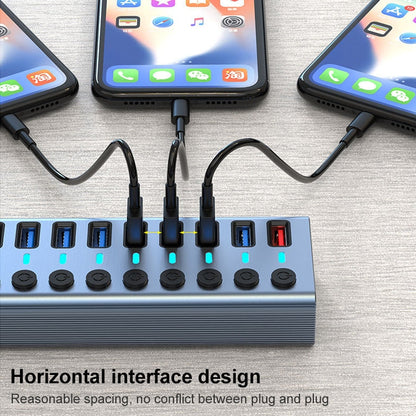 Rynx | 11 in 1 USB 3.0 HUB splitter with independent switch & 12V 4A power supply