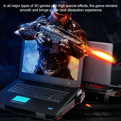 Rynx | SSRQ-021S Red Light Version Edge-Incoming Double-Fan Laptop Cooler Two-Speed Adjustable Computer Base for Laptops Under 18 Inches