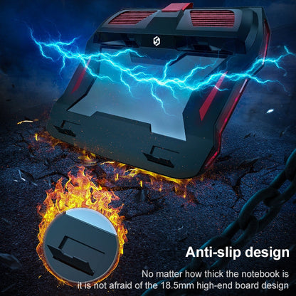 Rynx | SSRQ-021S Red Light Version Edge-Incoming Double-Fan Laptop Cooler Two-Speed Adjustable Computer Base for Laptops Under 18 Inches