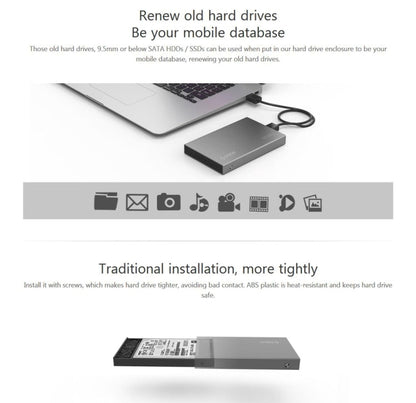 Rynx | ORICO 2518S3 USB3.0 External Hard Drive Enclosure for 7mm & 9.5mm 2.5 inch SATA HDD / SSD (Silver)