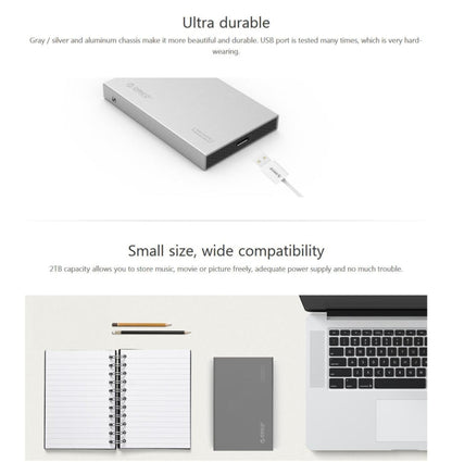 Rynx | ORICO 2518S3 USB3.0 External Hard Drive Enclosure for 7mm & 9.5mm 2.5 inch SATA HDD / SSD (Silver)