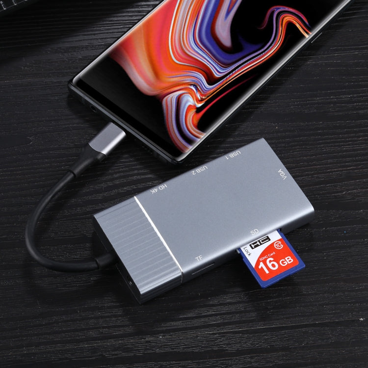 Rynx | 7 In 1 Dual USB 3.0 + TF/SD + HDMI/VGA + 3.5mm Jack + Type-C / USB-C Multifunction USB-C Docking Station