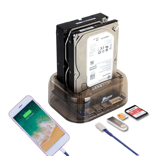 Rynx | 2.5 / 3.5 inch USB3.0 Dual SATA HDD enclosure with HUB & OTB function, The maximum supported capacity: 16TB