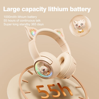 Rynx | B5 Cat Ear Design USB-C / Type-C RGB Wireless Bluetooth HiFi Headset (Beige)
