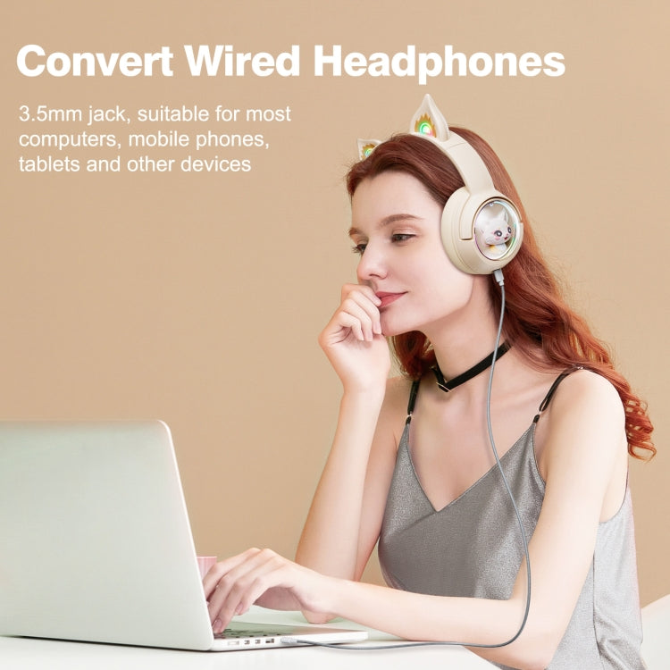Rynx | B5 Cat Ear Design USB-C / Type-C RGB Wireless Bluetooth HiFi Headset (Beige)