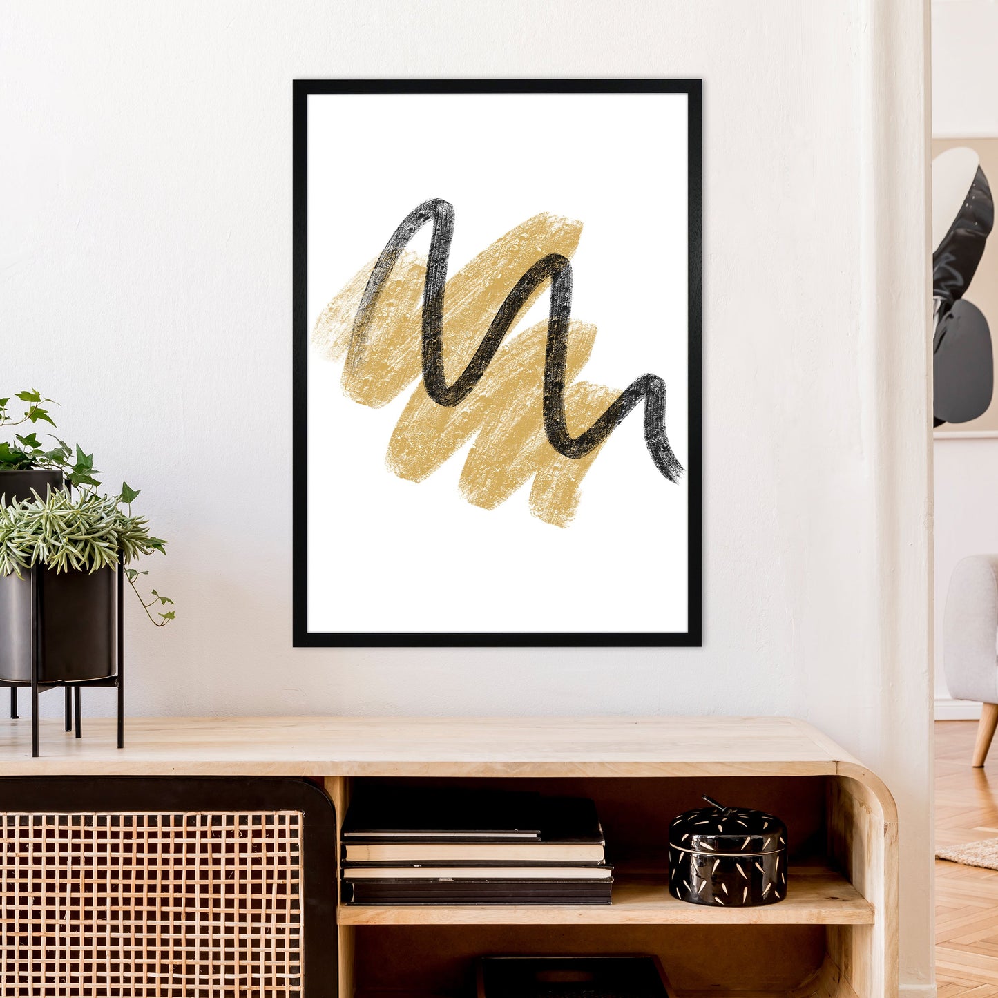 Rynx | Dalia Chalk Gold And Black Scribbles Art Print by Pixy Paper