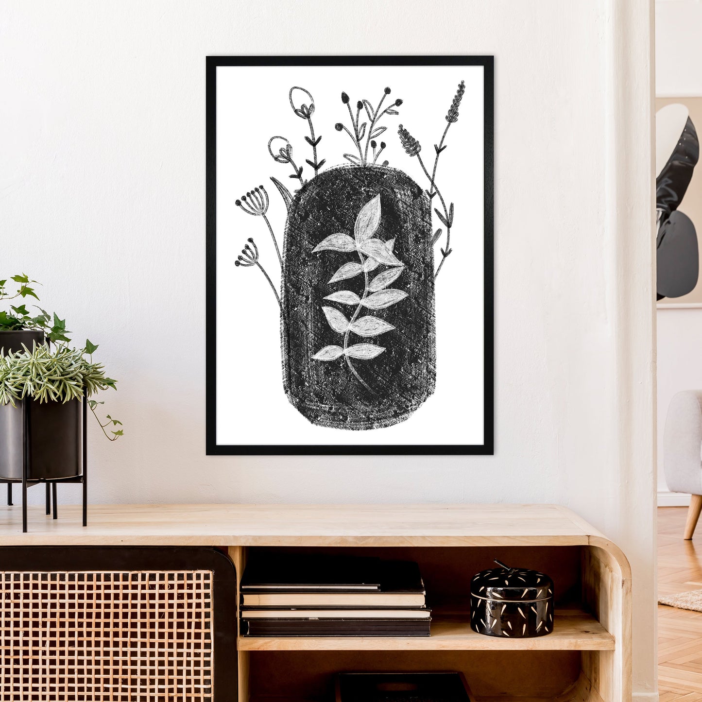 Rynx | Dalia Chalk Black Floral Art Print by Pixy Paper
