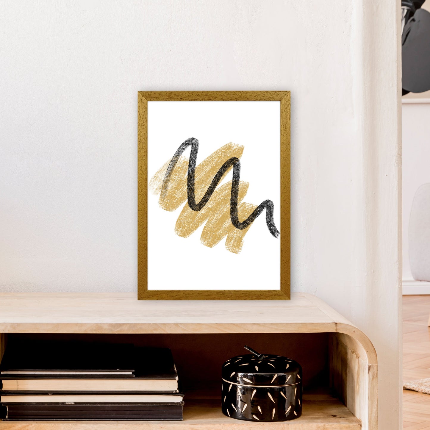 Rynx | Dalia Chalk Gold And Black Scribbles Art Print by Pixy Paper