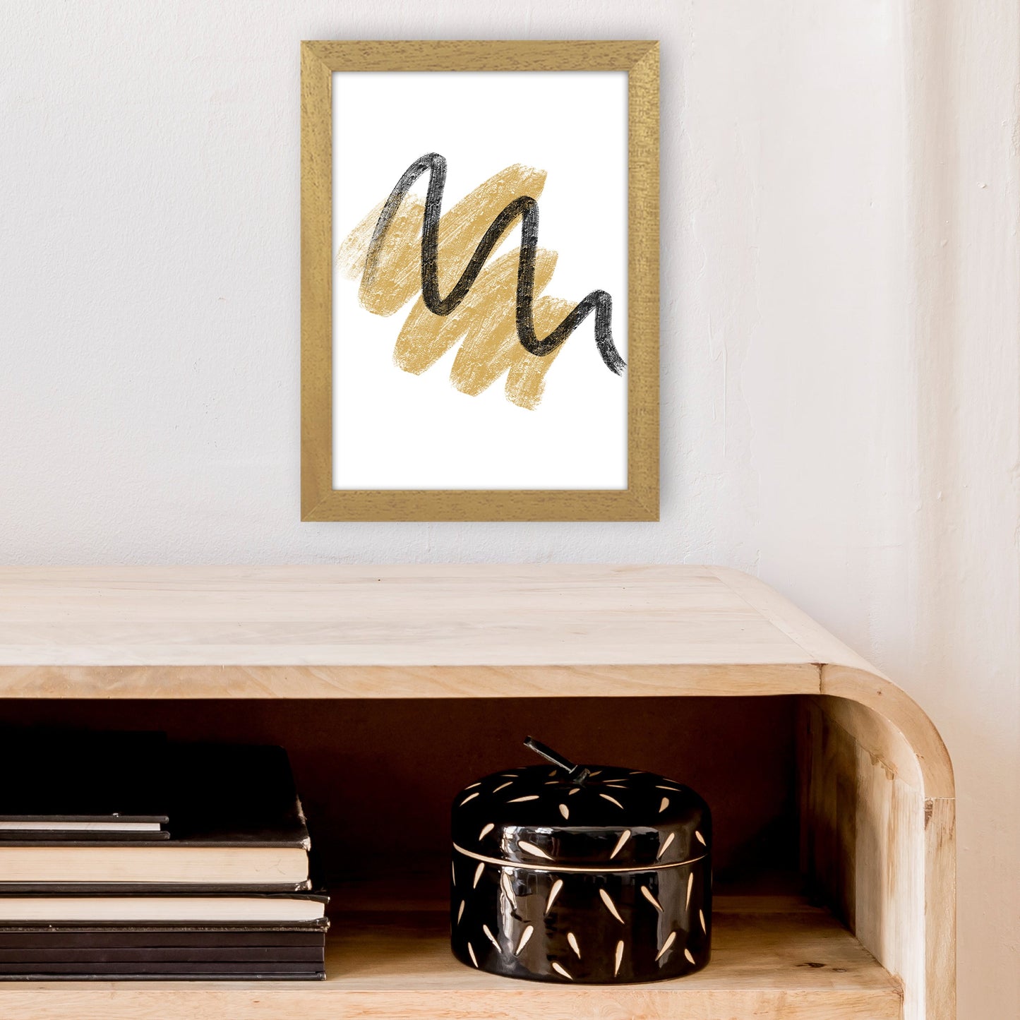 Rynx | Dalia Chalk Gold And Black Scribbles Art Print by Pixy Paper