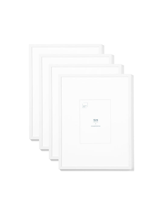 Rynx | White Oak 4-Pack 12x16 Picture Frame Set with White Mats – 5x7 Opening