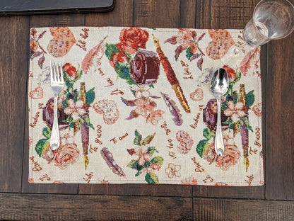 Rynx | DaDa Bedding Set consisting of 4 pieces Sweet Love Notes Pink Floral Tapestry Dining Table Sets 33 cm x 48 cm