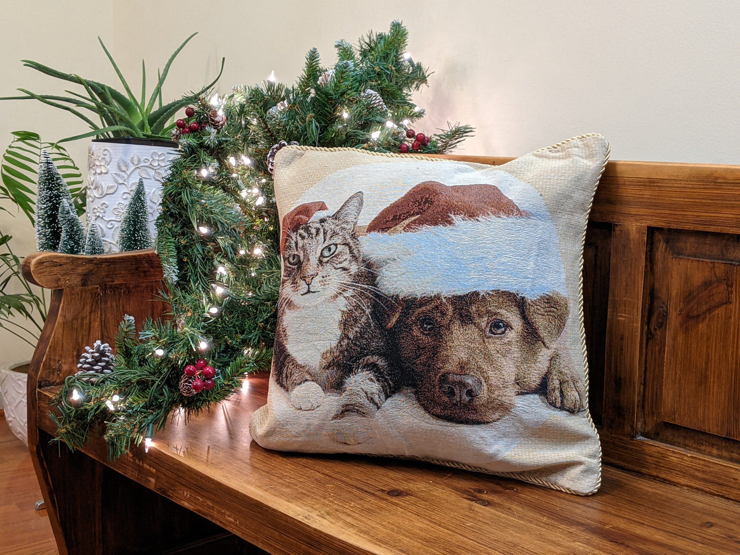 Rynx | Best Friend Pets Dog and Cat Christmas Tapestry Woven Throw Pillow Cover