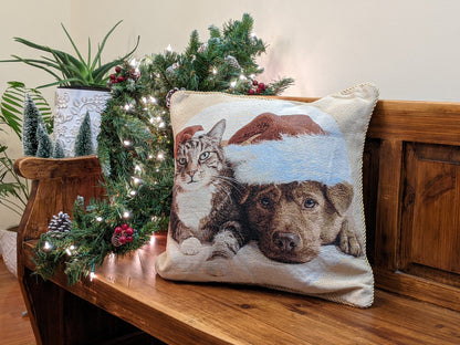 Rynx | Best Friend Pets Dog and Cat Christmas Tapestry Woven Throw Pillow Cover