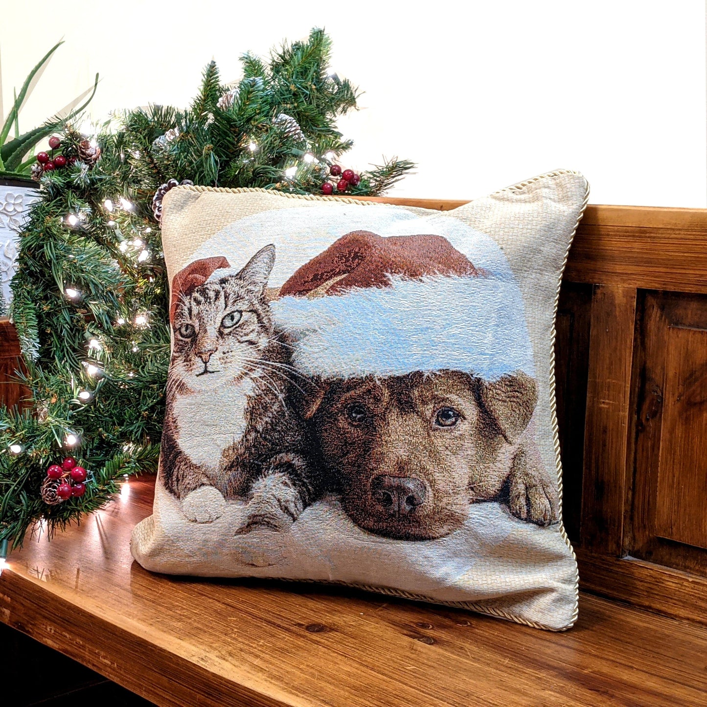 Rynx | Best Friend Pets Dog and Cat Christmas Tapestry Woven Throw Pillow Cover