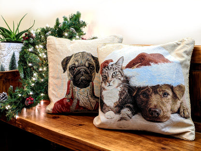 Rynx | Best Friend Pets Dog and Cat Christmas Tapestry Woven Throw Pillow Cover