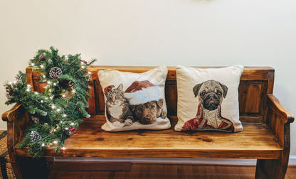 Rynx | Best Friend Pets Dog and Cat Christmas Tapestry Woven Throw Pillow Cover