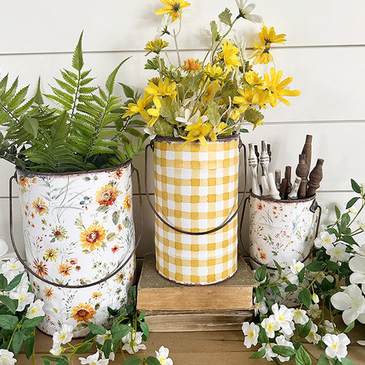Rynx | Worn patterned metal buckets, set of 3
