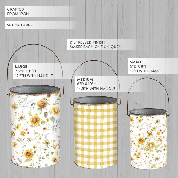 Rynx | Worn patterned metal buckets, set of 3