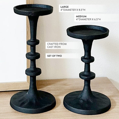 Rynx | Black Cast Iron Pillar Candle Holders, Set of 2