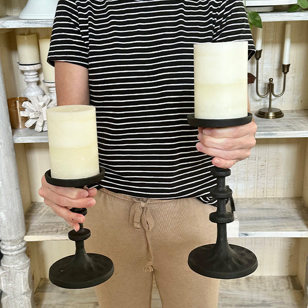 Rynx | Black Cast Iron Pillar Candle Holders, Set of 2
