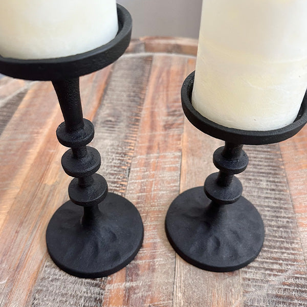 Rynx | Black Cast Iron Pillar Candle Holders, Set of 2