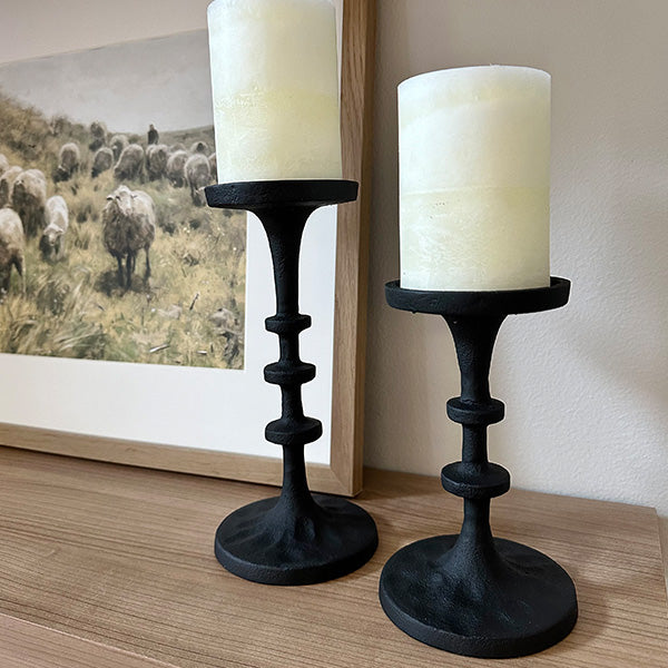 Rynx | Black Cast Iron Pillar Candle Holders, Set of 2