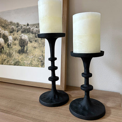 Rynx | Black Cast Iron Pillar Candle Holders, Set of 2