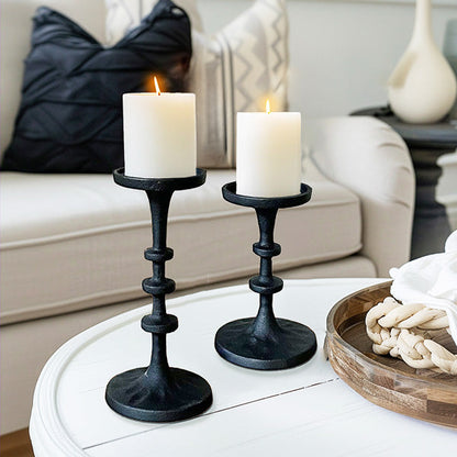 Rynx | Black Cast Iron Pillar Candle Holders, Set of 2