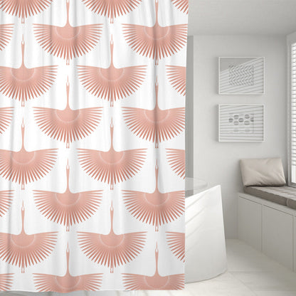 Rynx | Black and White Crane Shower Curtain with Hooks, Bathroom Curtains with Ring, Unique Bathroom Decoration, Boho Shower Curtain, Customizable Bathroom Curtains, Extra Long Shower Curtain