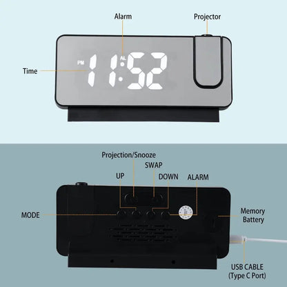 Rynx | Projection alarm clock with mirror display and large LED screen