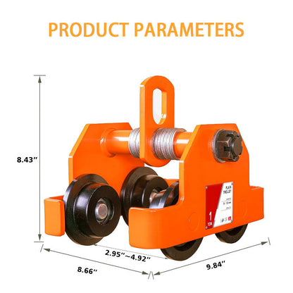 Rynx | 1T/2200LBS Double Wheel Beam Trolley, Manual Hand Push Trolley Lifter With Double Track Rollers, Heavy Duty Alloy Steel Garage Lifter For Straight And Bent I-Beams