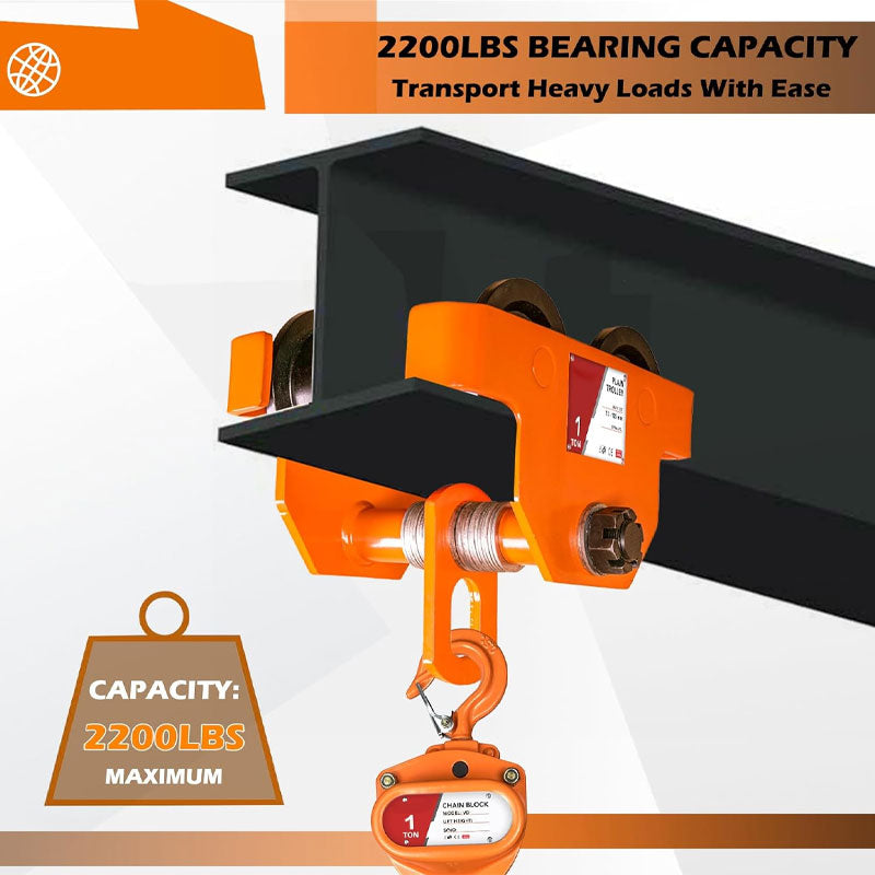 Rynx | 1T/2200LBS Double Wheel Beam Trolley, Manual Hand Push Trolley Lifter With Double Track Rollers, Heavy Duty Alloy Steel Garage Lifter For Straight And Bent I-Beams