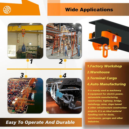 Rynx | 1T/2200LBS Double Wheel Beam Trolley, Manual Hand Push Trolley Lifter With Double Track Rollers, Heavy Duty Alloy Steel Garage Lifter For Straight And Bent I-Beams