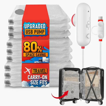 Rynx | Travel Vacuum Bags with Electric USB Pump - Reusable & Durable (Set of 9)