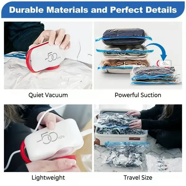 Rynx | Travel Vacuum Bags with Electric USB Pump - Reusable & Durable (Set of 9)