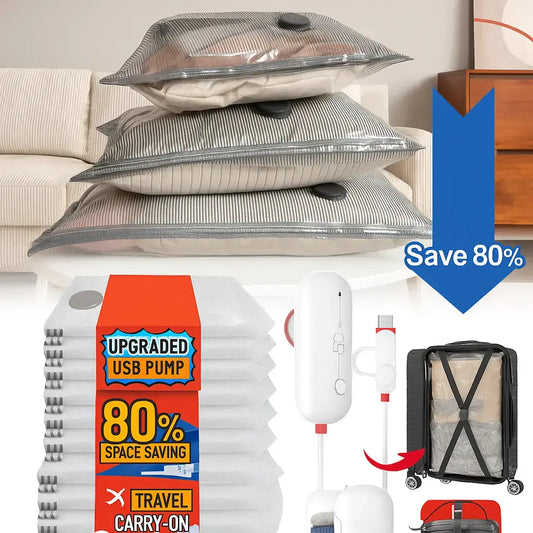 Rynx | Travel Vacuum Bags with Electric USB Pump - Reusable & Durable (Set of 9)