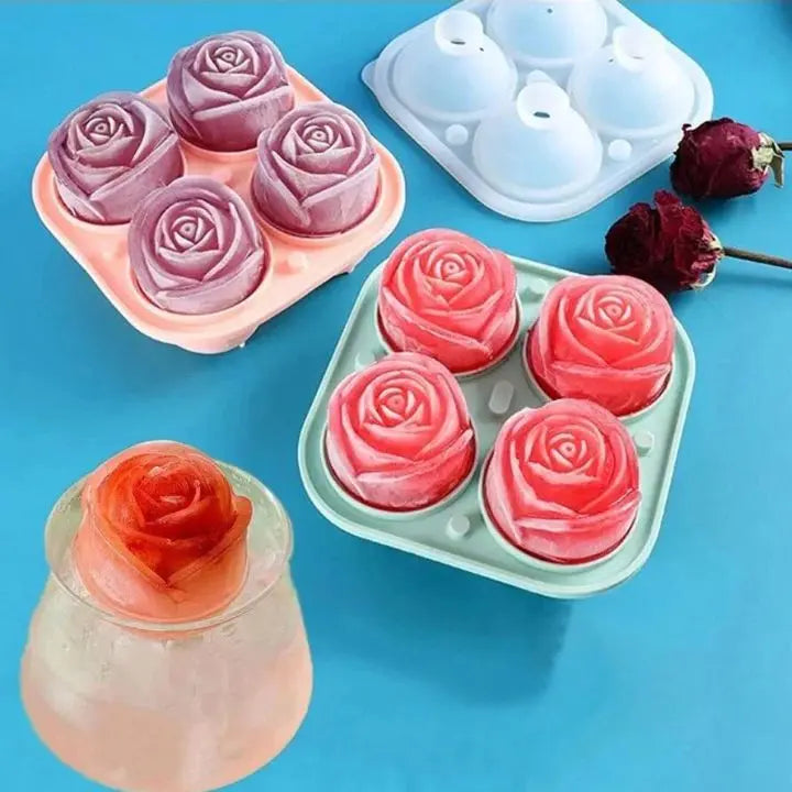 Rynx | Rose Ice Cube Mould – 3D Silicone for Elegant Ice Cubes (4 Grid)