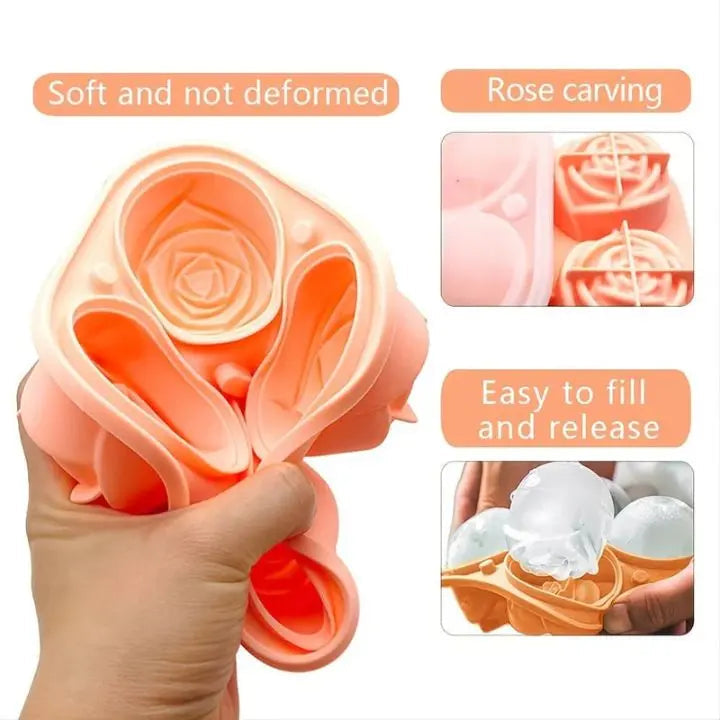 Rynx | Rose Ice Cube Mould – 3D Silicone for Elegant Ice Cubes (4 Grid)