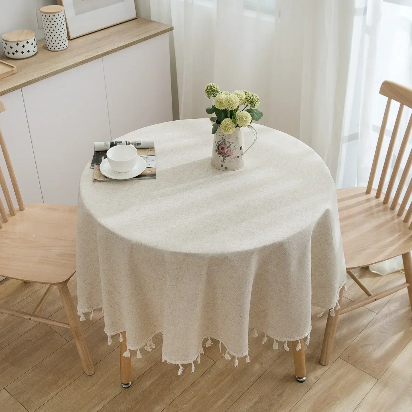 RYNX | Round Linen-Cotton Tablecloth With Tassels