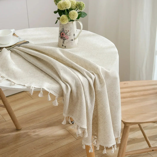 RYNX | Round Linen-Cotton Tablecloth With Tassels