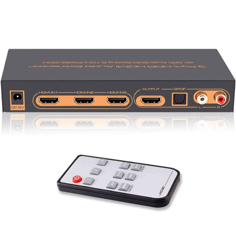 Rynx | 3 Ports HDMI/MHL Audio Extractor with IR Remote Control, 4K ARC Audio EDID Setting 5.1ch / PASS / 2ch