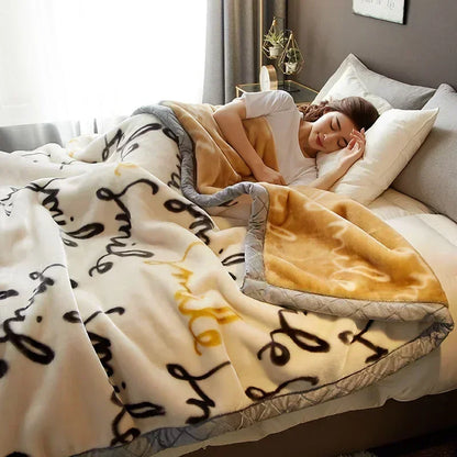 Rynx double-sided printed autumn winter blankets for the bed soft warm encrypted flocking crinkle blanket skin-friendly weighted blanket