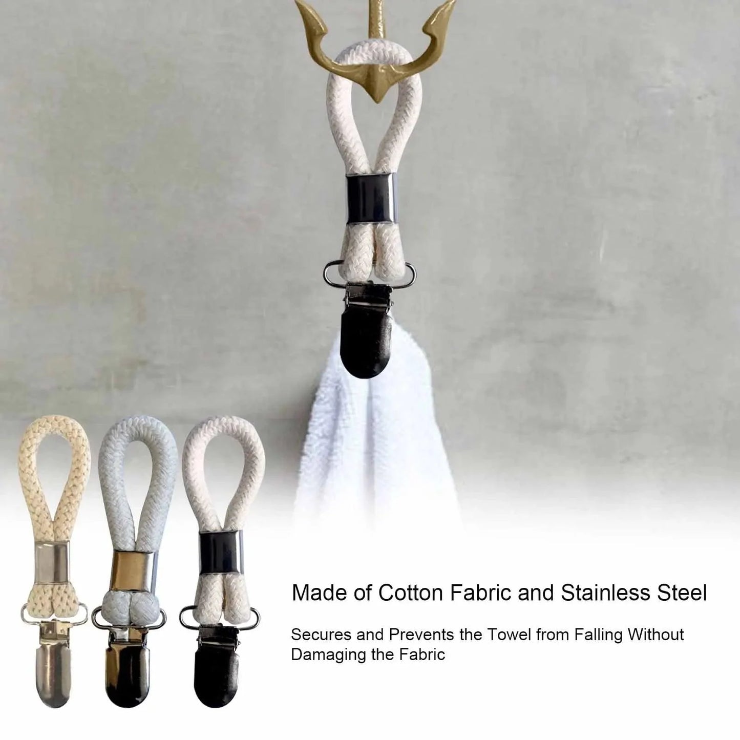 Rynx | Cotton Braided Towel Holder Set with Sturdy Metal Clips - Elegant Space-Saving Solution for Home and Kitchen
