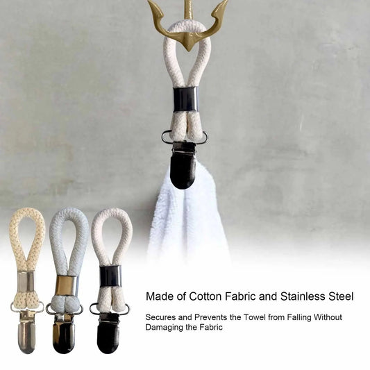 Rynx | Cotton Braided Towel Holder Set with Sturdy Metal Clips - Elegant Space-Saving Solution for Home and Kitchen