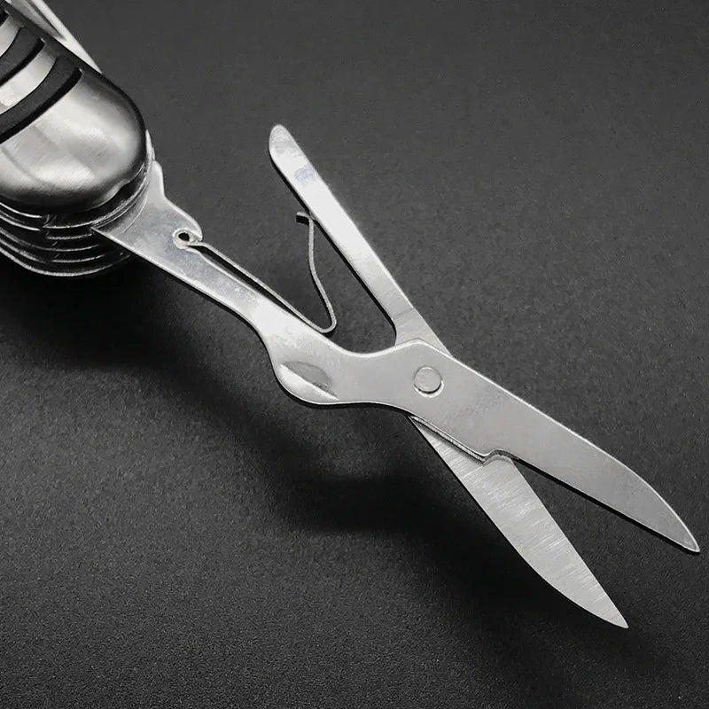 Rynx | Portable 11 in 1 Multifunction Pocket Knife - Stainless Steel Outdoor Emergency Tool with Bottle Opener and Cork Drill
