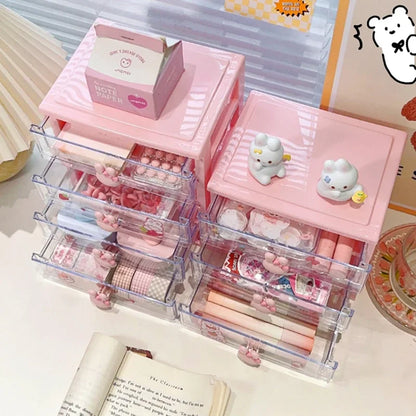 Rynx | Desk Storage Box Organizer Student Drawer Box Pen Holder Cute Office Kids Hair Accessories Stationery Rack Organizer Box