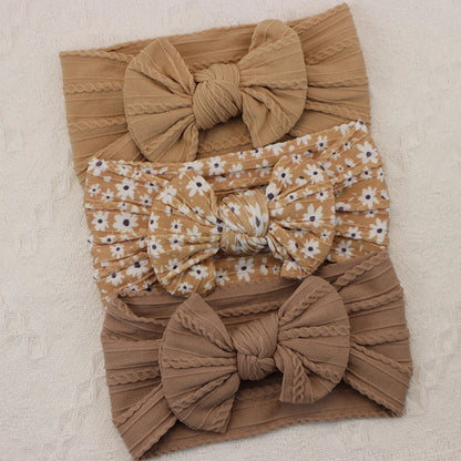 Rynx | 3Pcs Baby Headband Set: Knit Bows, Elastic Nylon Turban