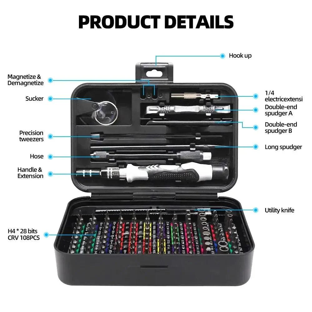 Rynx | Professional 132-piece magnetic precision screwdriver set with durable chrome-vanadium steel bits and color-coded handles for all repair needs