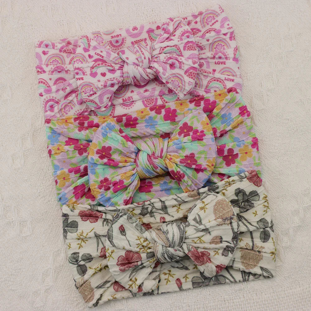 Rynx | 3Pcs Baby Headband Set: Knit Bows, Elastic Nylon Turban
