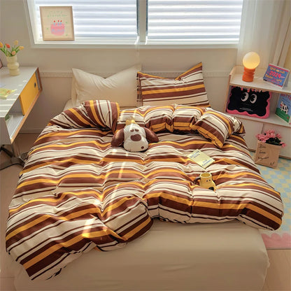 Rynx | INS Stripes Bedding Comforter Set Pillowcase Bed Sheet Twin Full Size Bedding Duvet Set Queen/King Double Twin